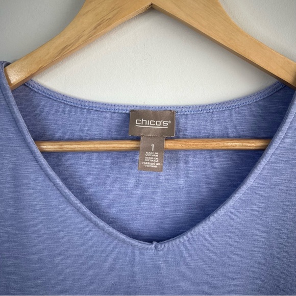 Chicos 1 Dress Midi Small Short Sleeve Periwinkle Blue Boho Asymmetric Casual - Picture 4 of 7